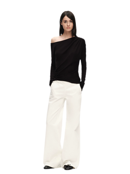 Wool Lyocell Ruched Shoulder Top