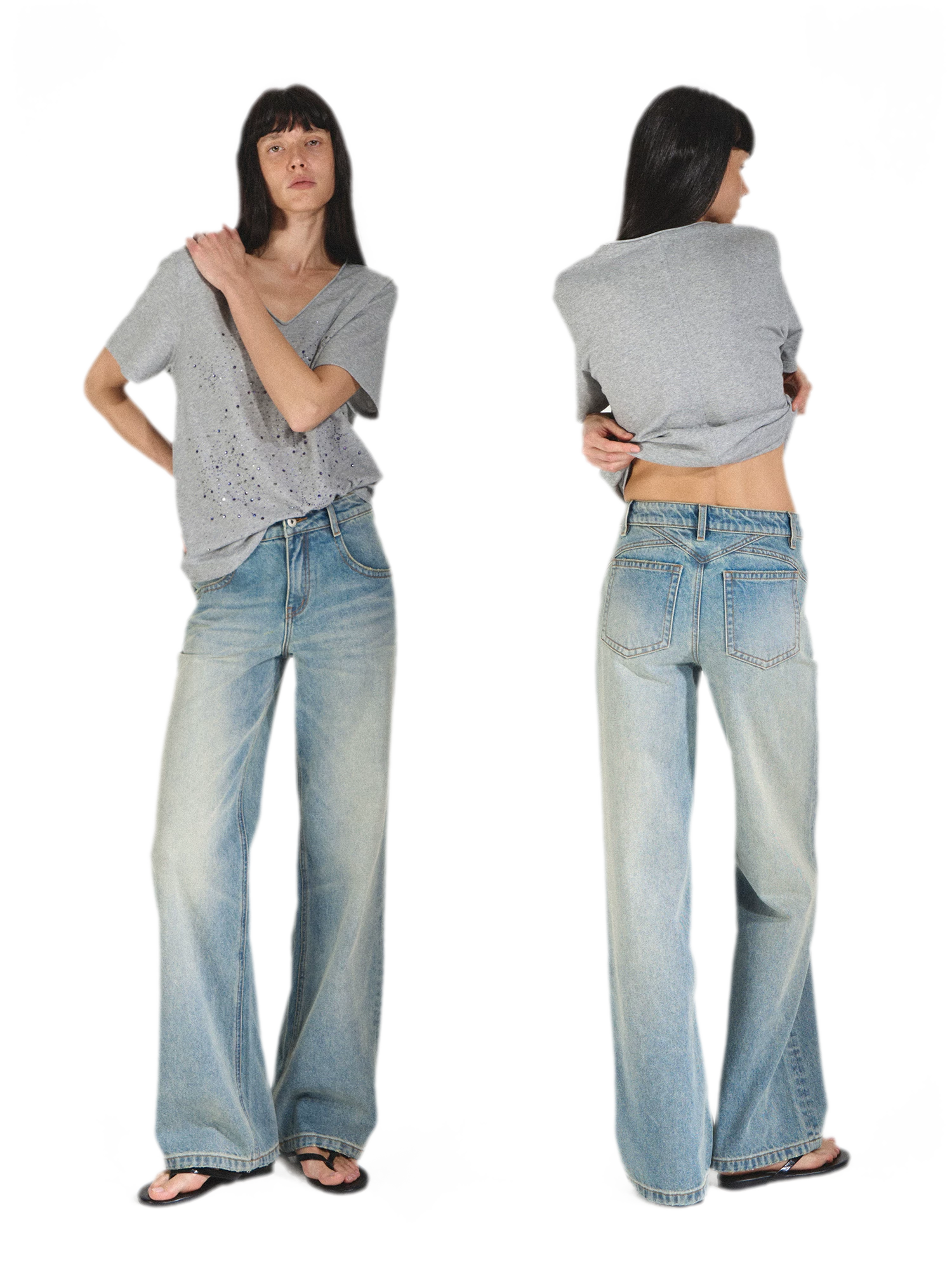 Vintage Straight Loose Fit Jeans with 3D Cat