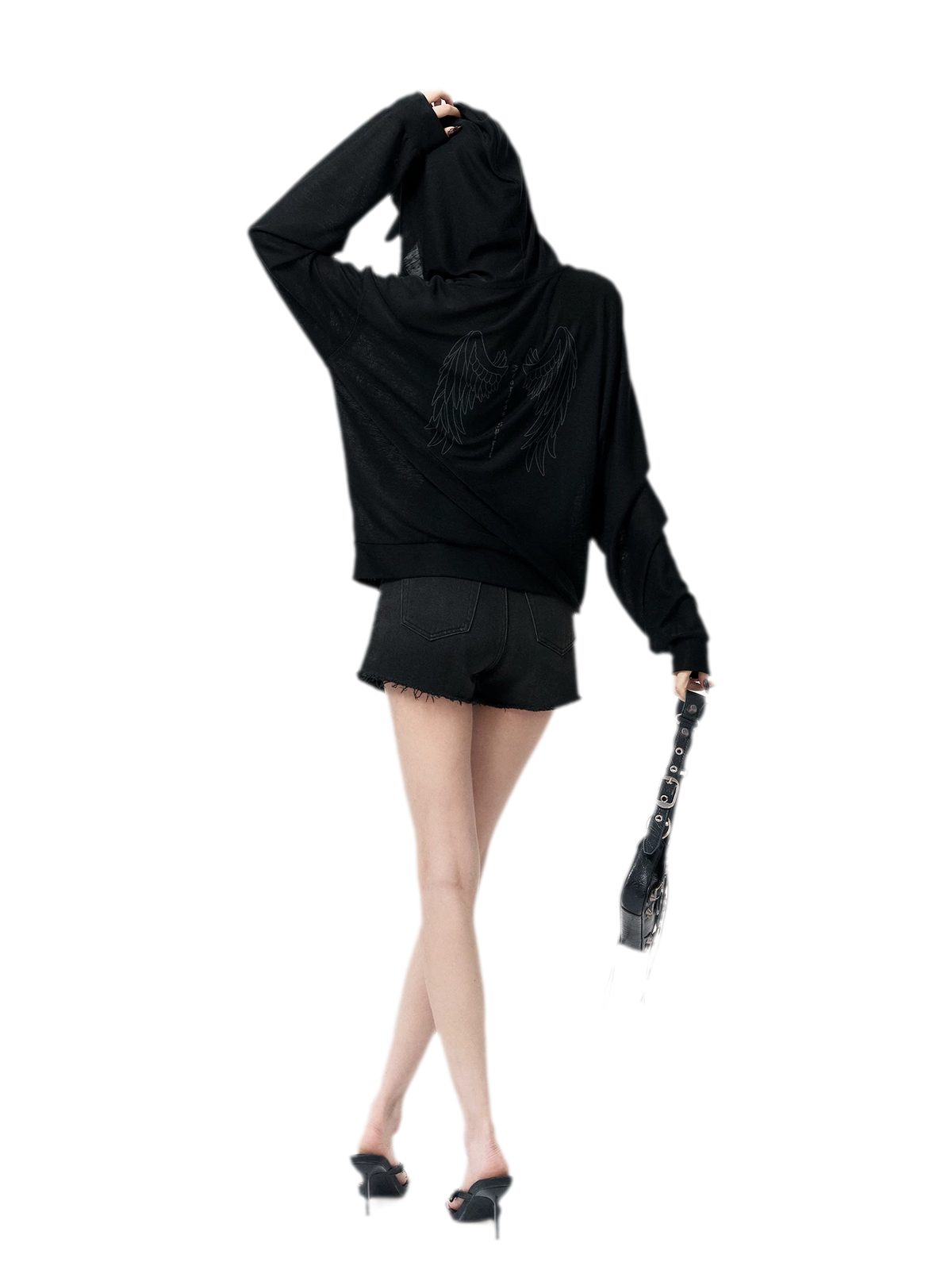 Sheer Angel-Wing Hooded Cardigan
