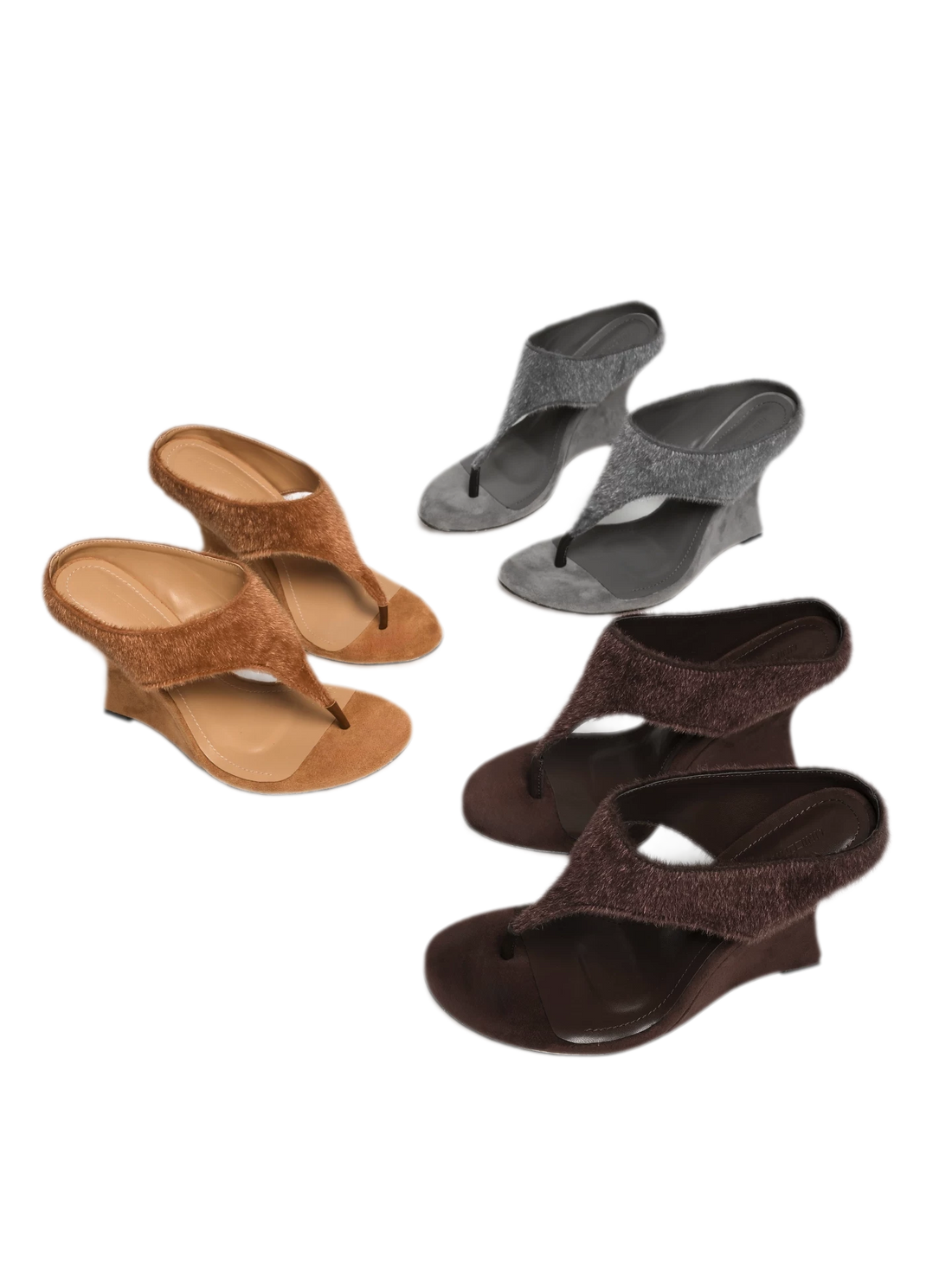Faux Horsehair Wedge Thong Sandals