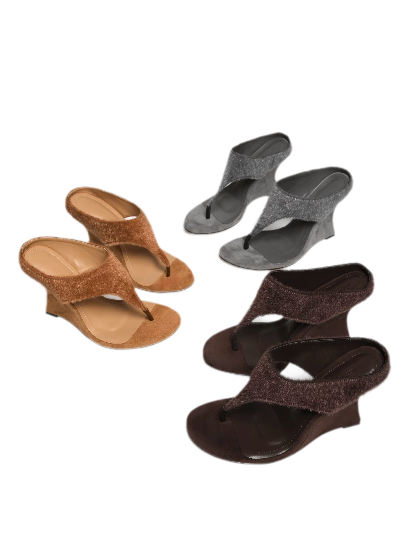 Faux Horsehair Wedge Thong Sandals