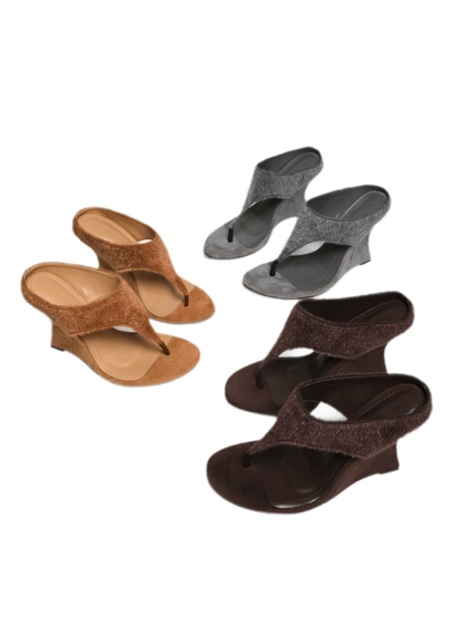 Faux Horsehair Wedge Thong Sandals