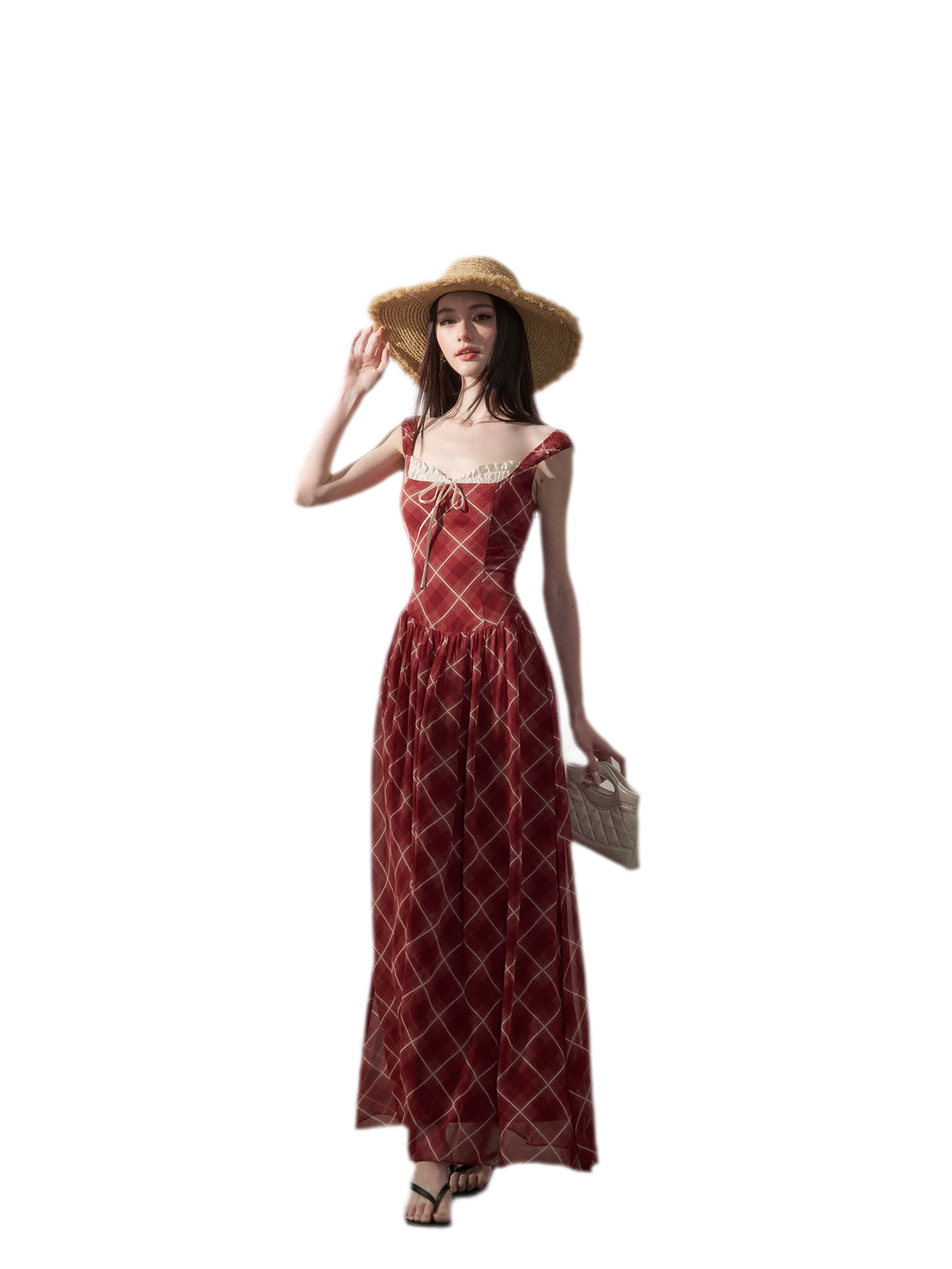 Plaid Chiffon Maxi Dress
