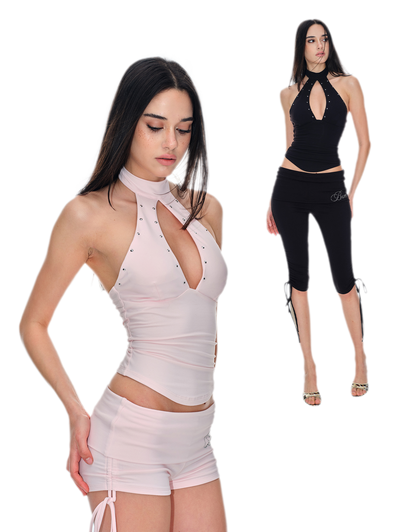 Stud Keyhole Halter Vest