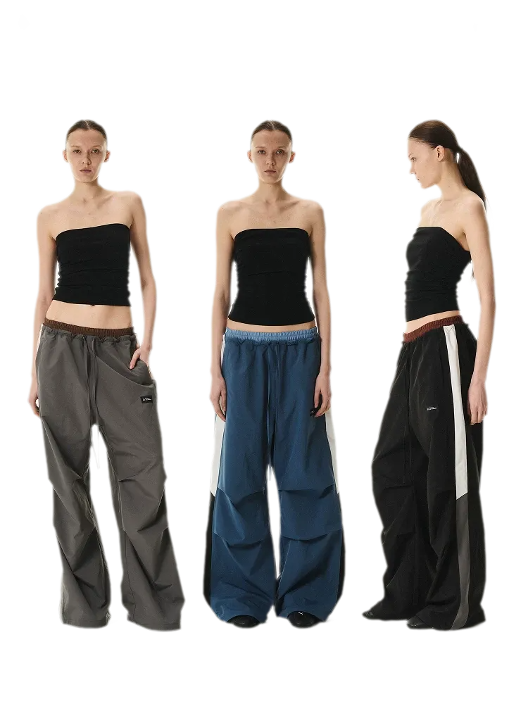 Pleated Contrast Wide-Leg Pants