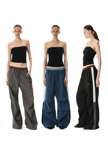 Pleated Contrast Wide-Leg Pants