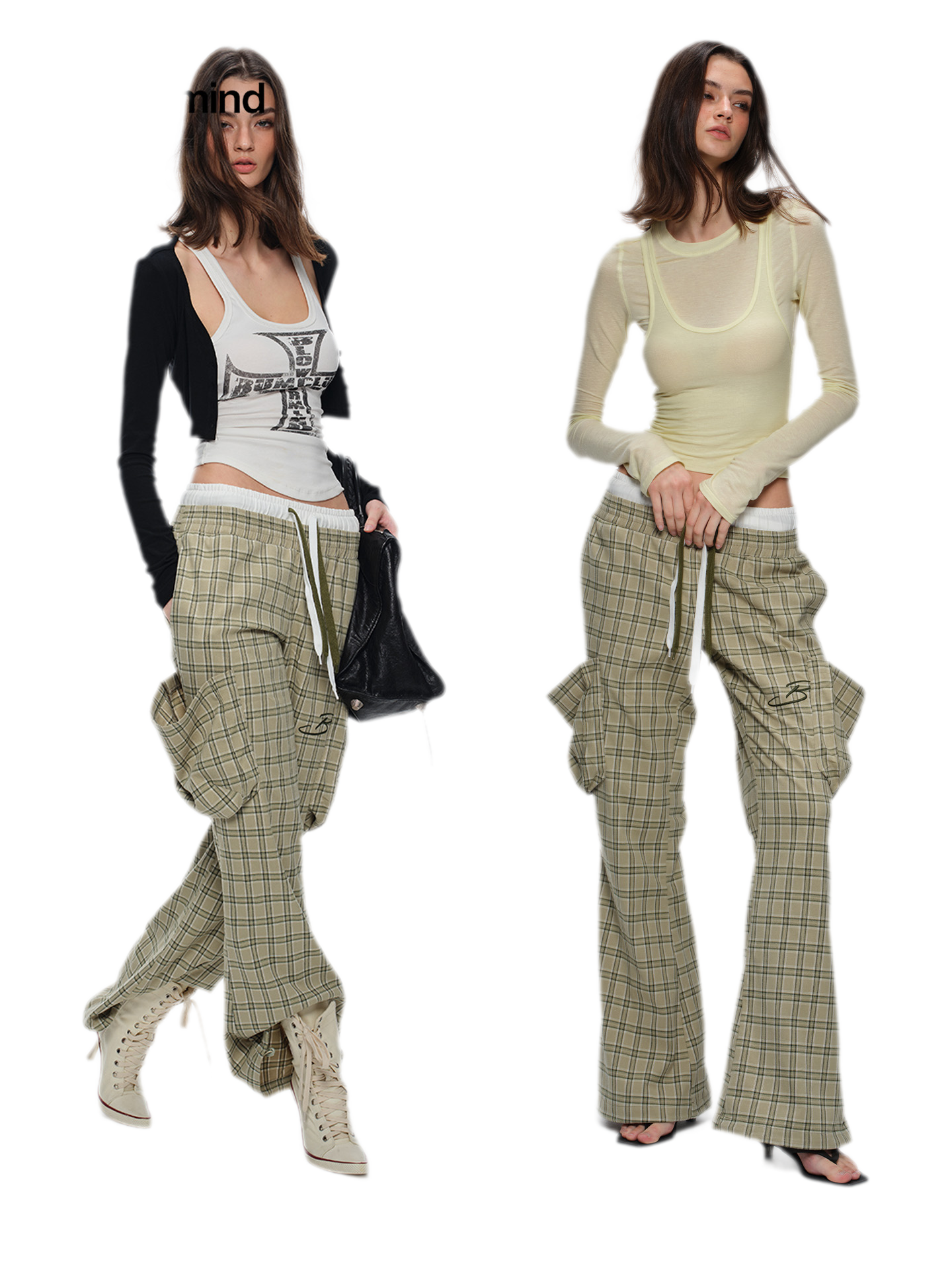 Plaid Drawstring Cargo Pants