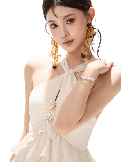 Flowing Halter Rhinestone Chiffon Long Dress