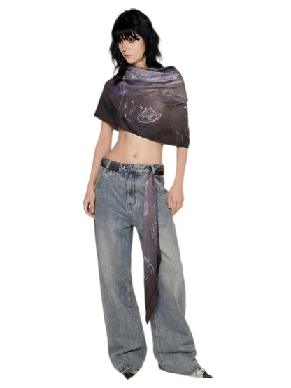 Scarf Tie Wide-Leg Jeans