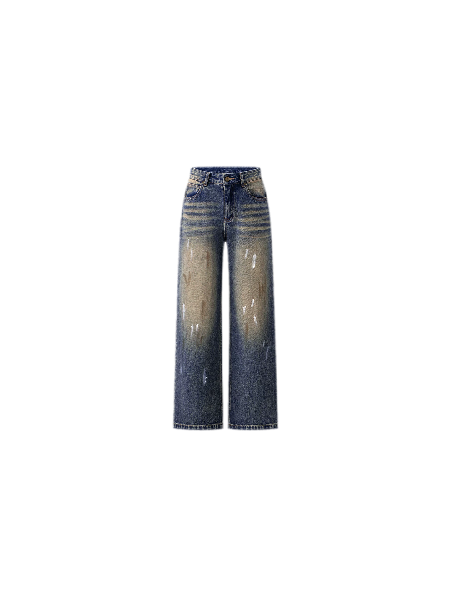 Washed Paint-Splatter Wide-Leg Jeans