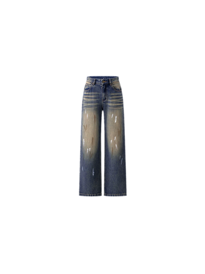 Washed Paint-Splatter Wide-Leg Jeans