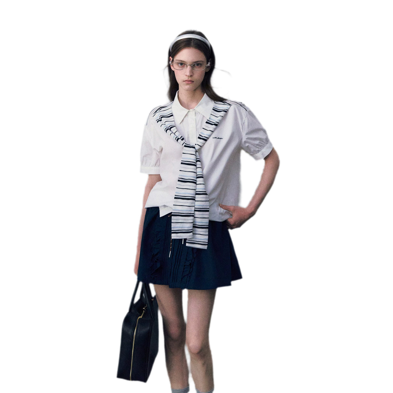 Striped Scarf Hem Shirt