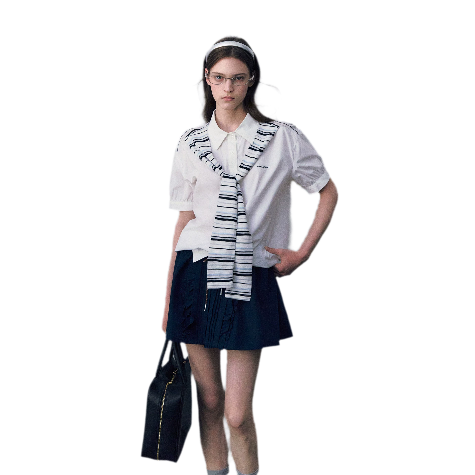 Striped Scarf Hem Shirt