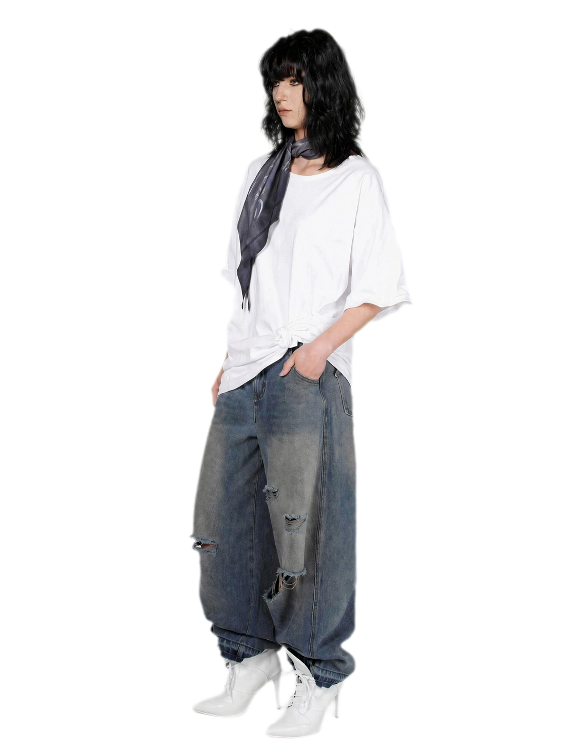 Graphic Scarf Detail Loose T-Shirt