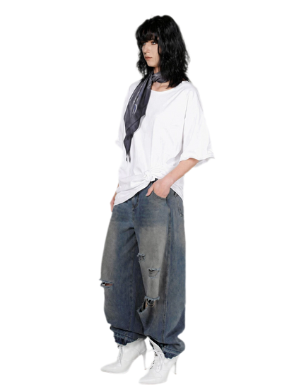 Graphic Scarf Detail Loose T-Shirt