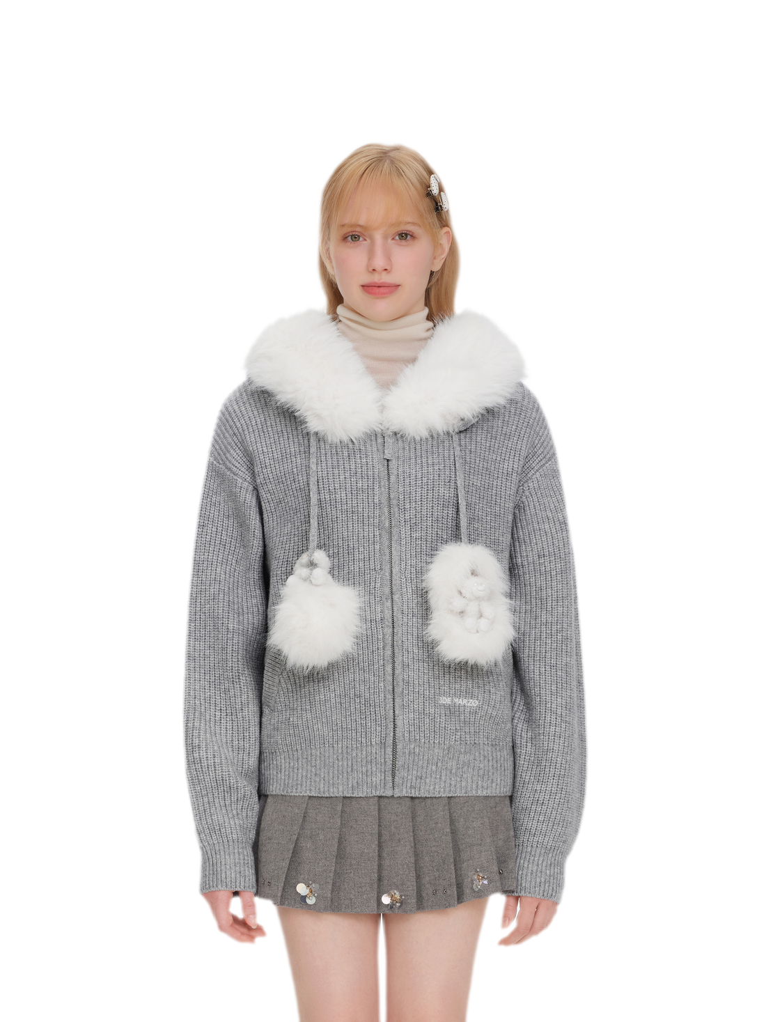 Pom-Pom Hooded Knit Sweater