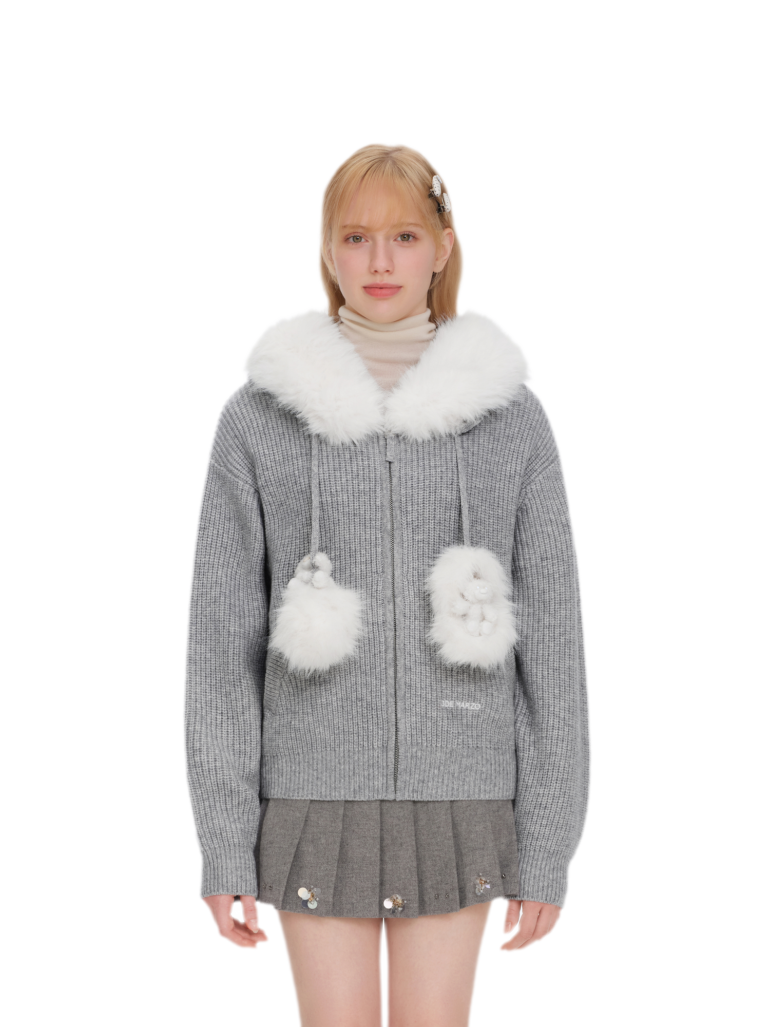 Pom-Pom Hooded Knit Sweater