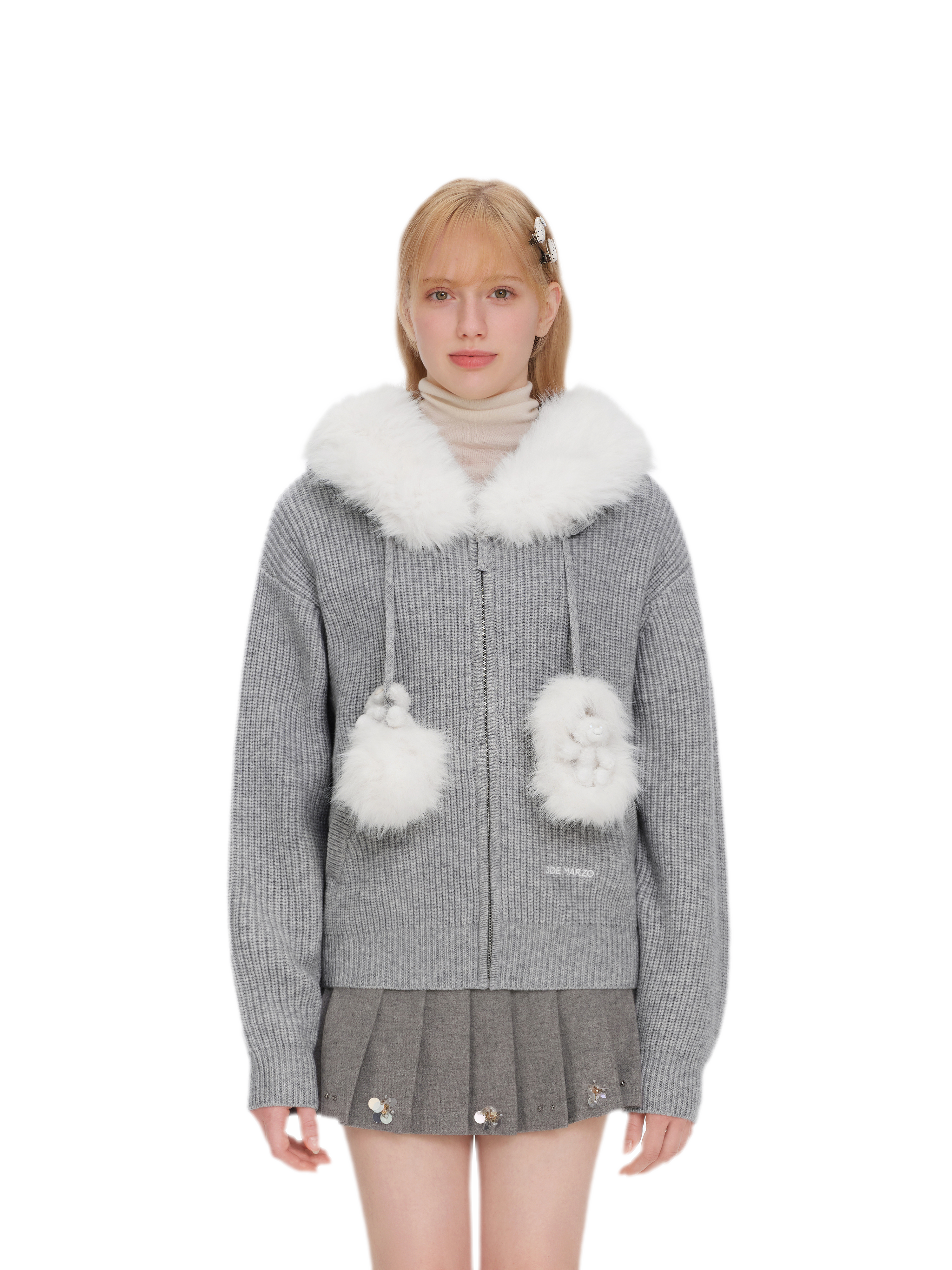 Pom-Pom Hooded Knit Sweater