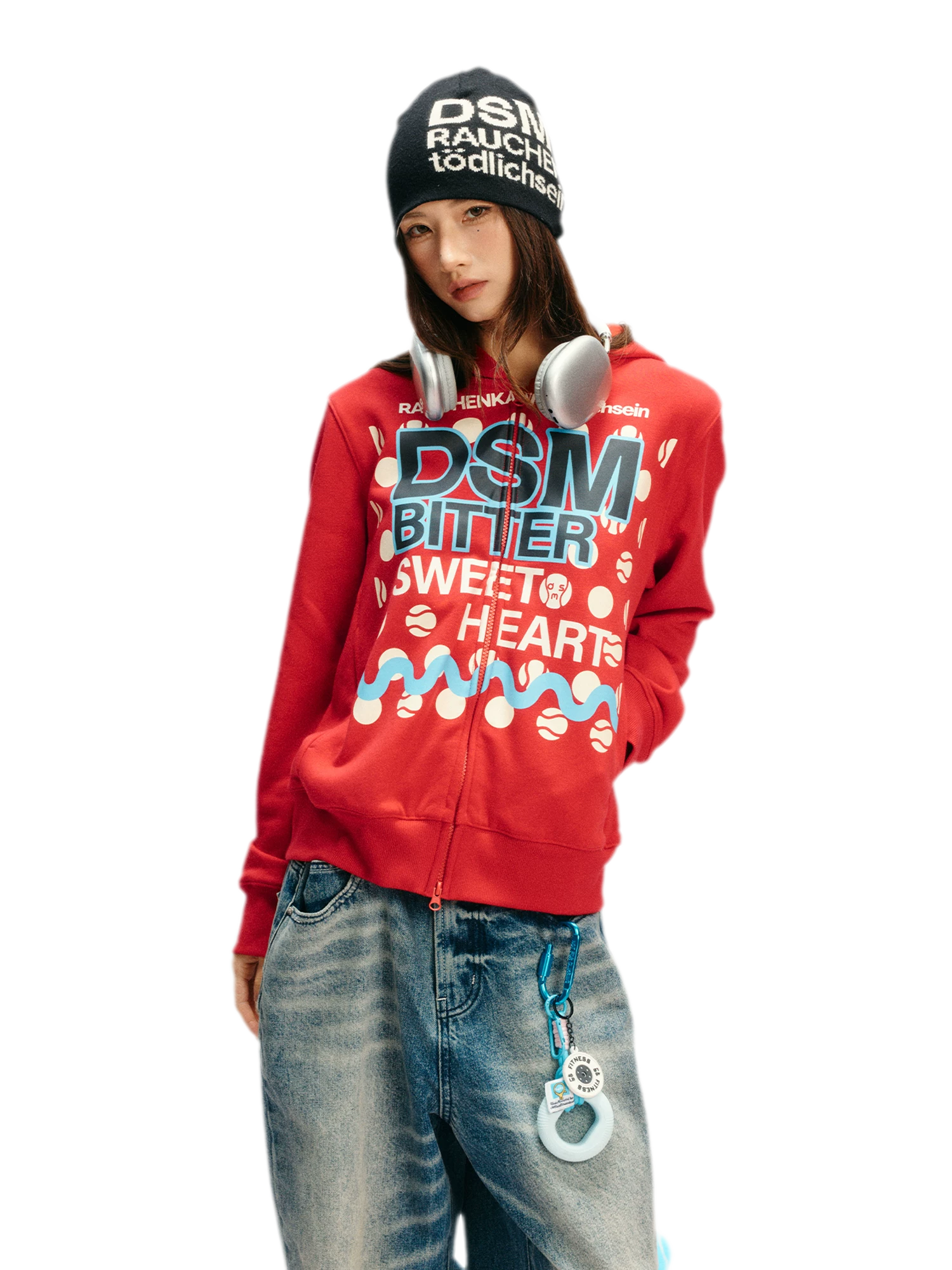 Polka Dot Zip Hooded Sweatshirt