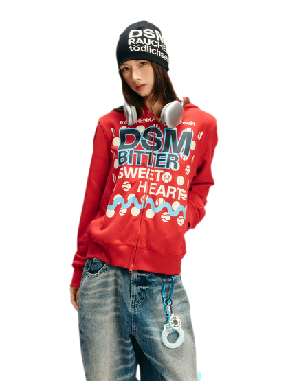 Polka Dot Zip Hooded Sweatshirt