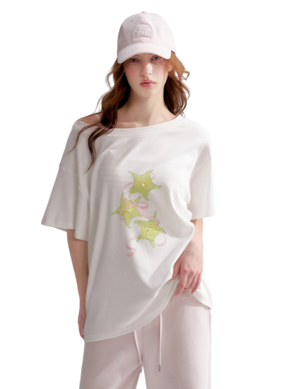 Asymmetrical Starfruit Print T-shirt