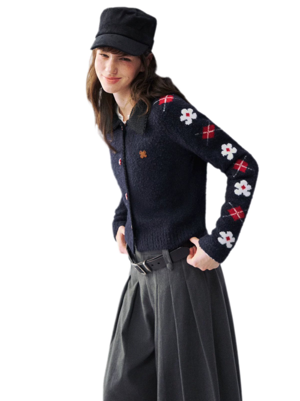 Gilet jacquard floral duveteux
