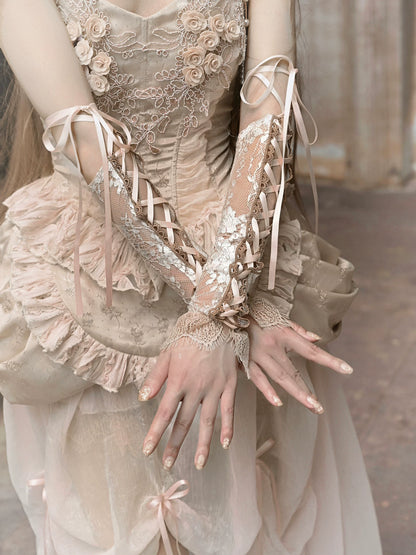 White-Gold Floral Lace Cuffs