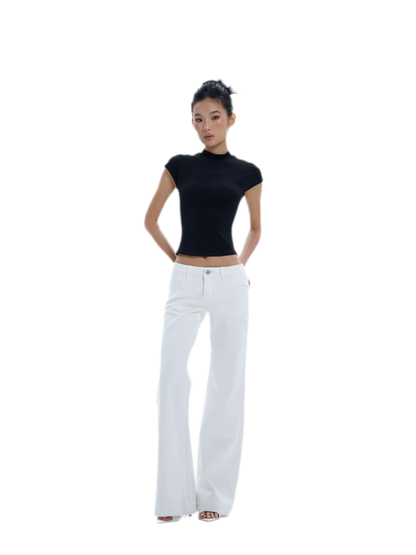 Low-Rise Straight-Leg White Jeans