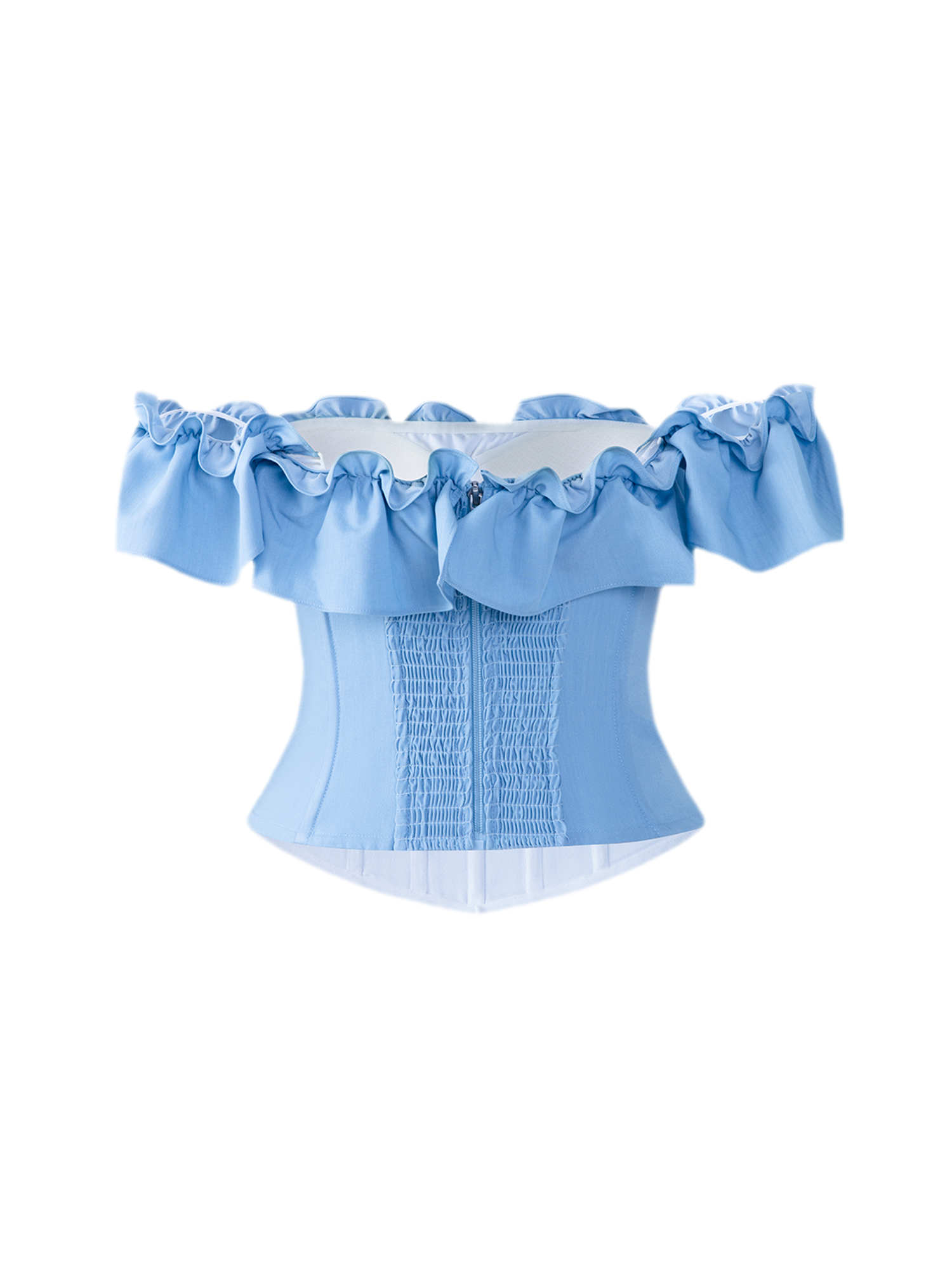 Denim Ruffle Bustier Top