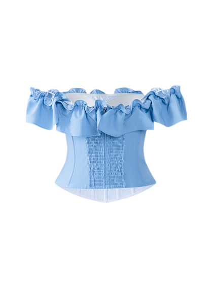 Denim Ruffle Bustier Top