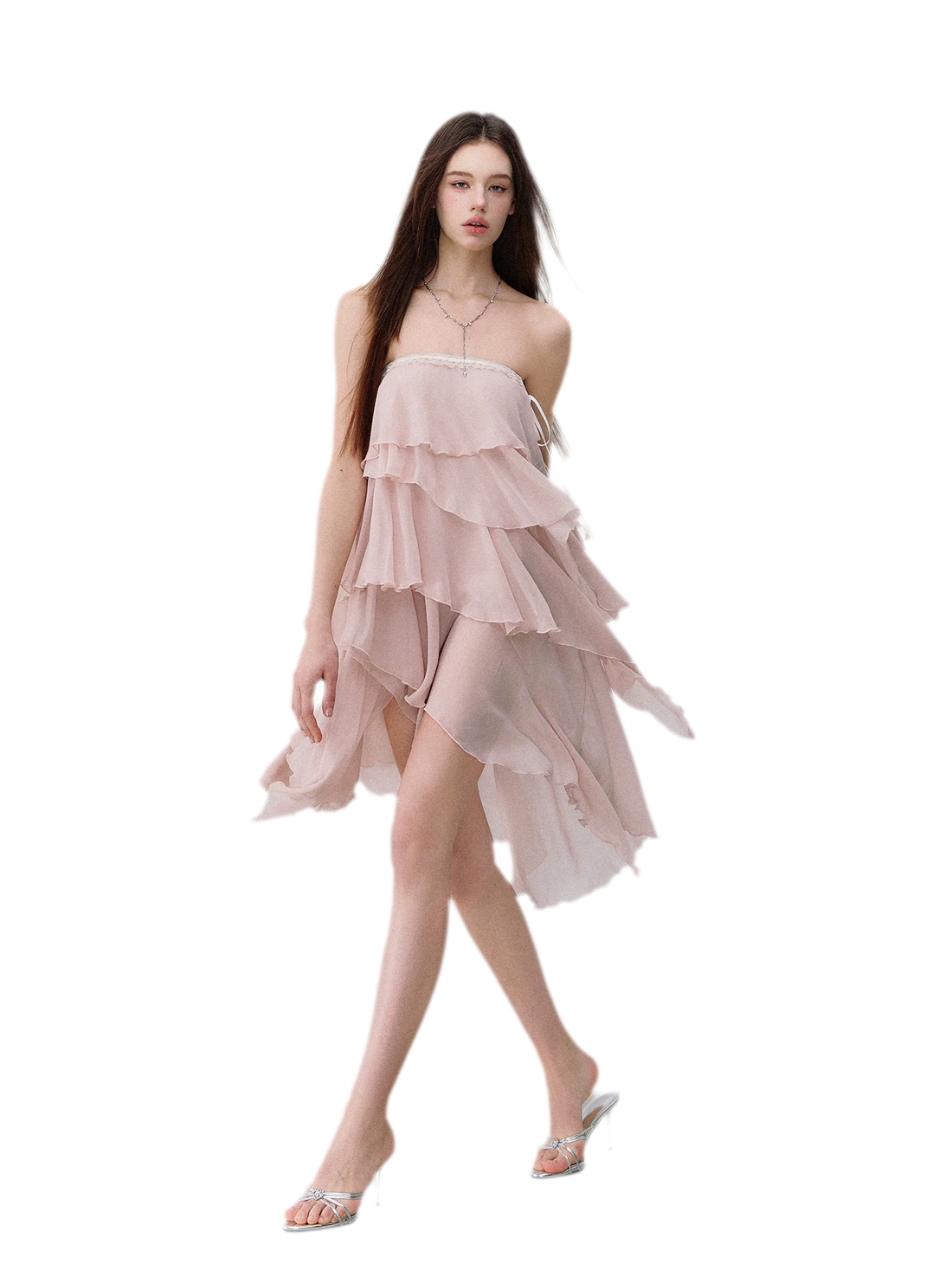 Asymmetric Chiffon Tie-Waist Strapless Skirt