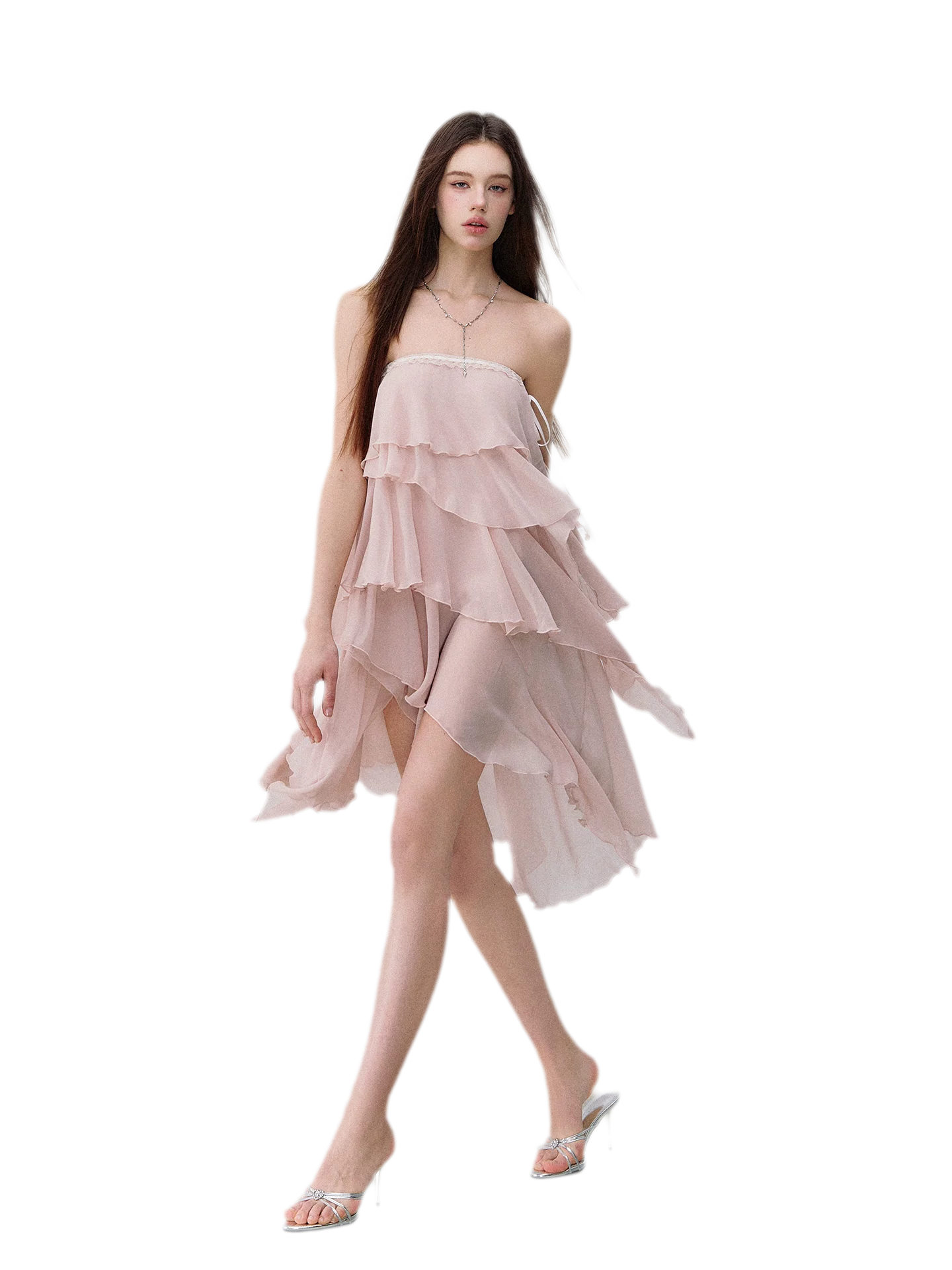 Asymmetric Chiffon Tie-Waist Strapless Skirt