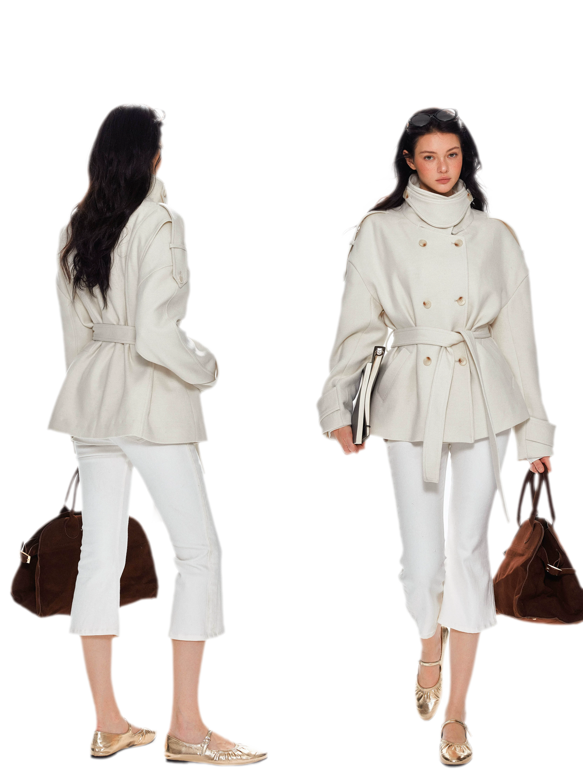 Wool Stand-Collar Belted Coat