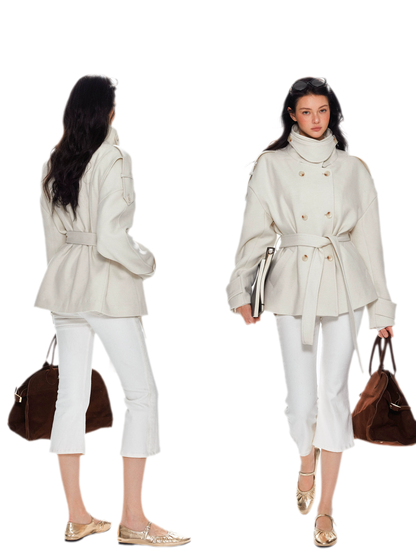 Wool Stand-Collar Belted Coat