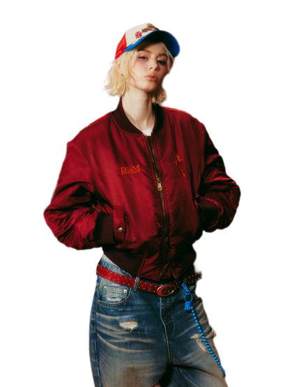 Cropped Slim-Fit Bomber Jacket