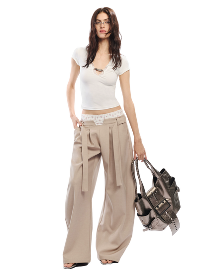 Lace Trim V-Neck Slim Fit T-Shirt