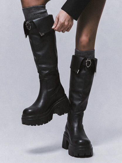 Smooth Wrap Strap Knee Boots