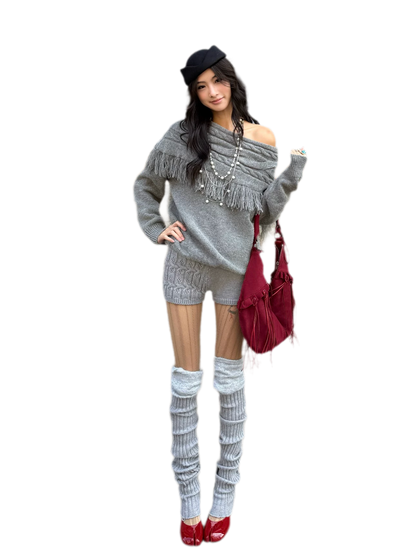 Cable Knit One-Shoulder Set