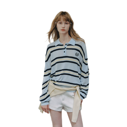 Contrast Striped Embroidered Polo Shirt