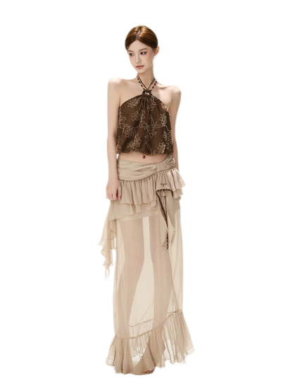 CYNR Sheer Ruffle High-Slit Skirt – view 3