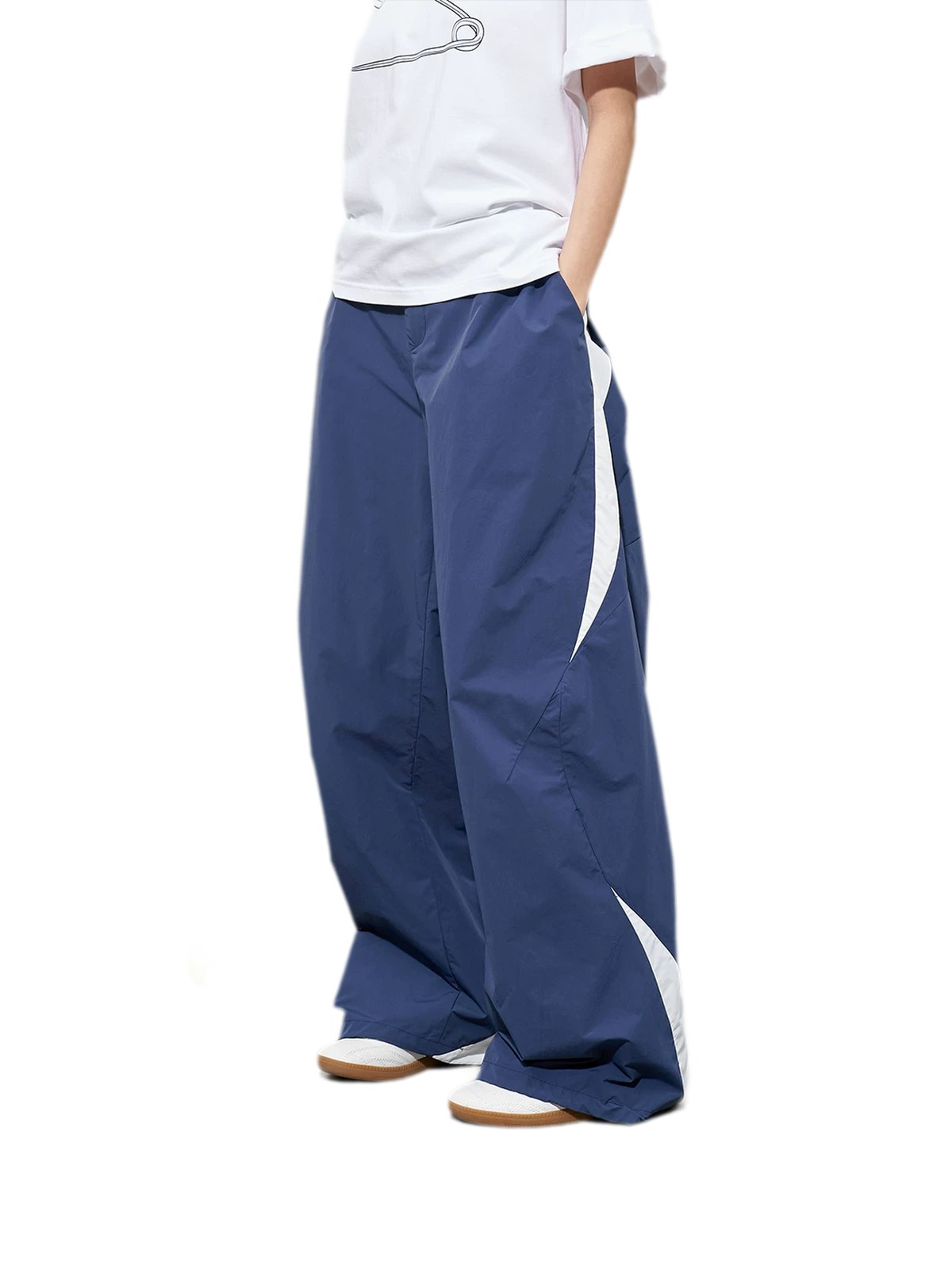 Pleated Color-Block Nylon Trousers