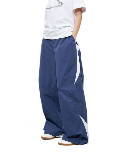 Pleated Color-Block Nylon Trousers