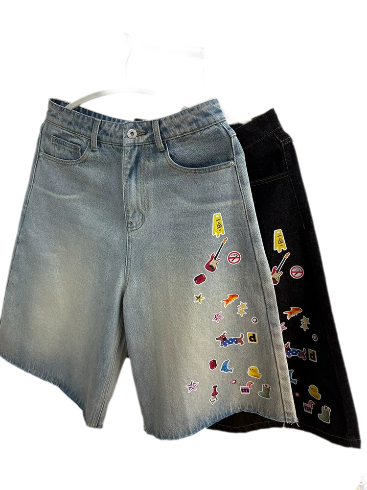Sticker Design Denim Pants
