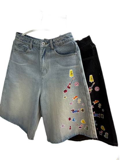 Sticker Design Denim Pants
