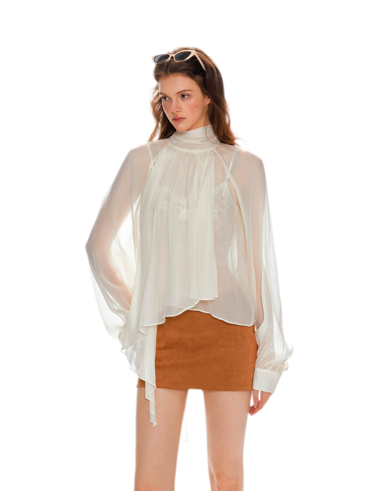 Sheer Draped Cape Shirt