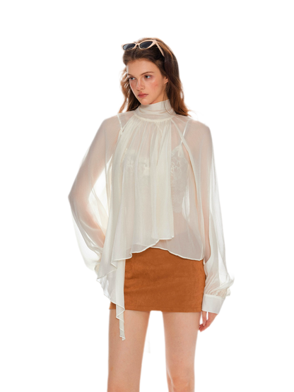 Sheer Draped Cape Shirt
