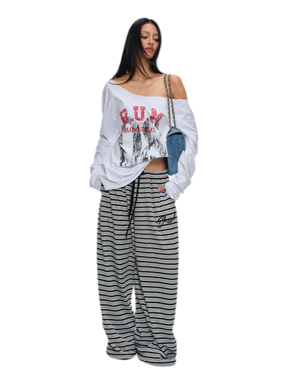 Asymmetric Printed Oversized Long-Sleeve T-Shirt