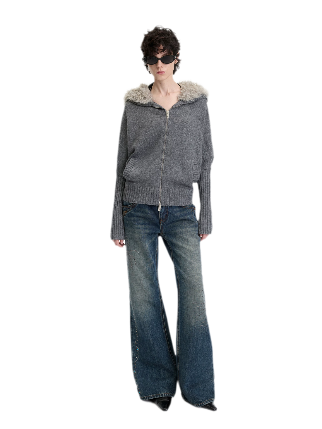 Textured Batwing Hooded Cardigan