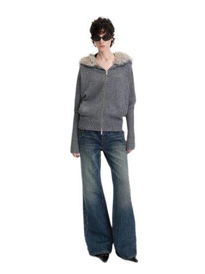 Textured Batwing Hooded Cardigan