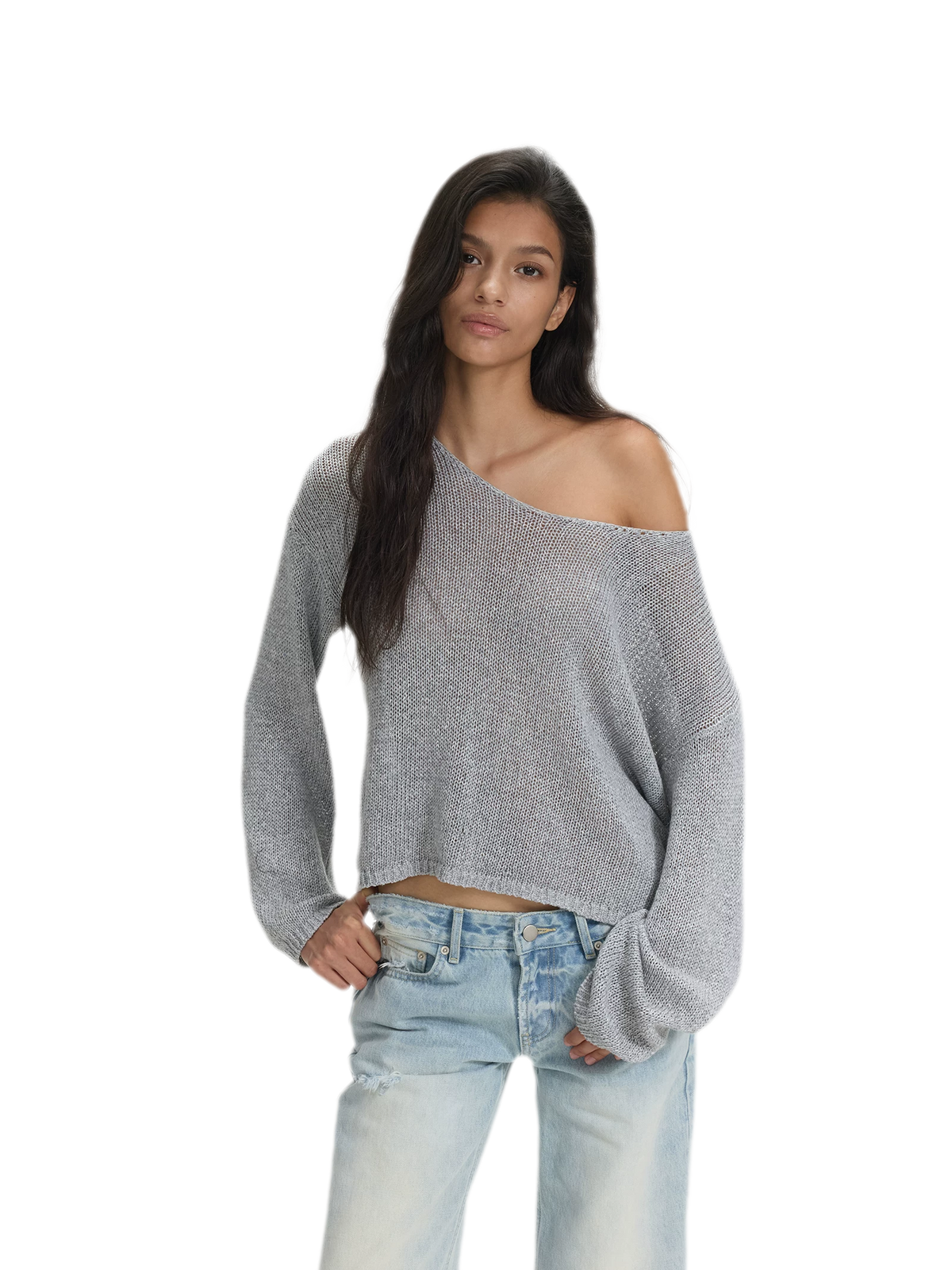 Openwork One-Shoulder Knit Top